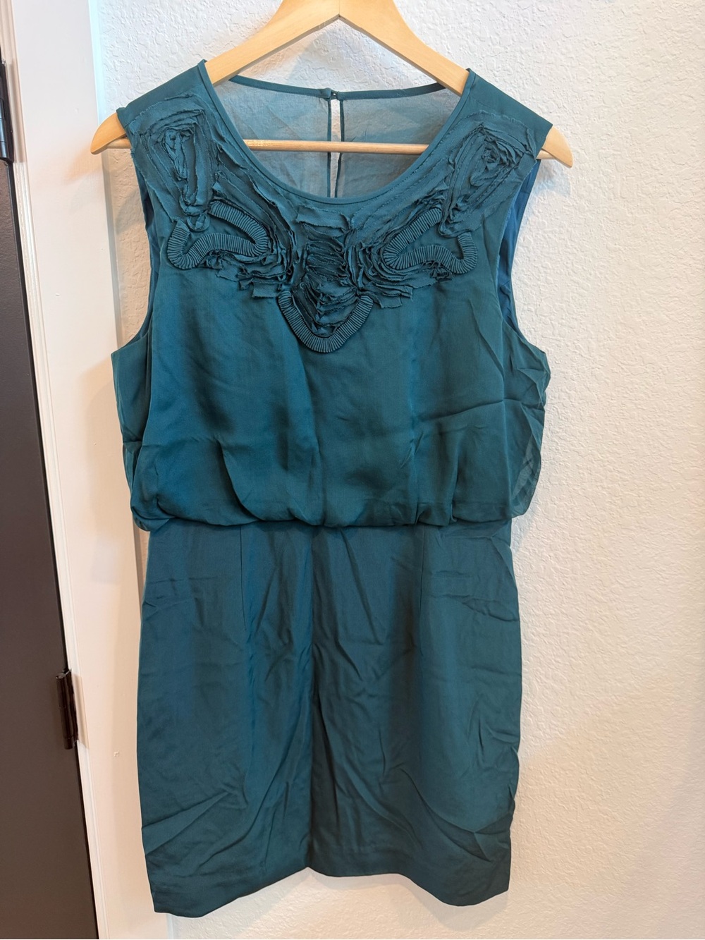 Tibi Teal Sleeveless Embellished Neckline Mini Dress